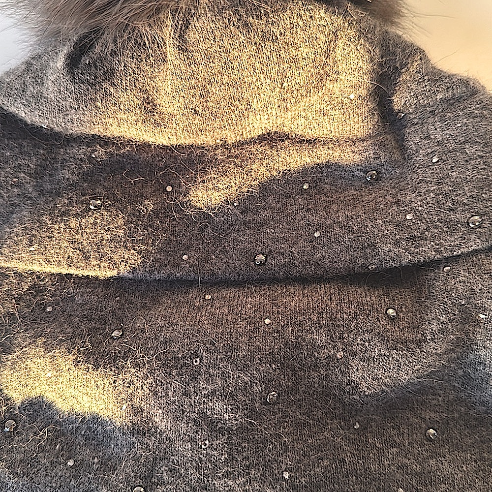 NWOT! Gray Sparkle Hat with Fur Pom! - Picture 3 of 5